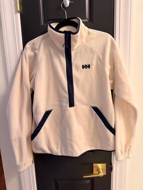 Helly Hansen womens Cream Fleece Pullover with Navy Accents